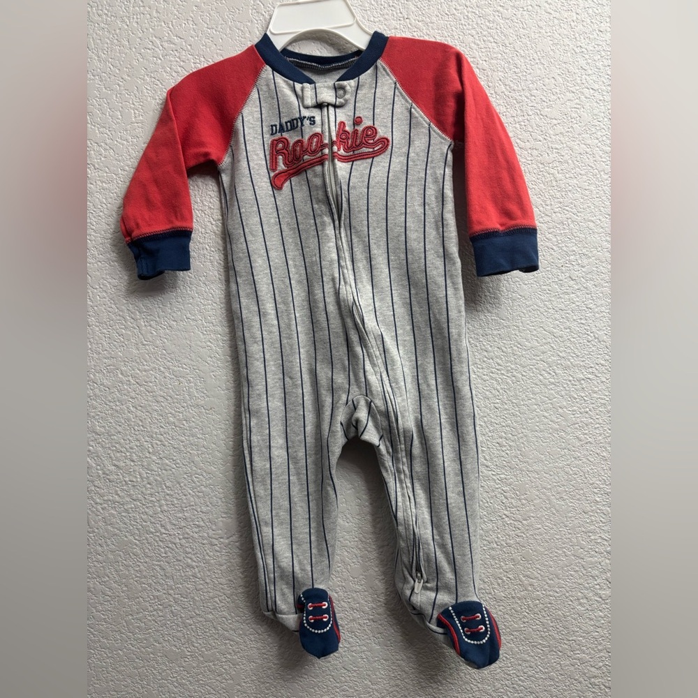 CARTER’S Red & Gray Striped Baby One-Piece Romper Daddy's Rookie size 6-9months
